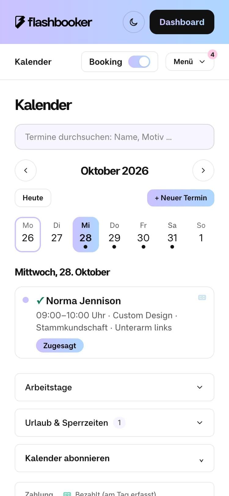 Kalender auf dem Handy mit Wochenstreifen und einem zugesagten Termin