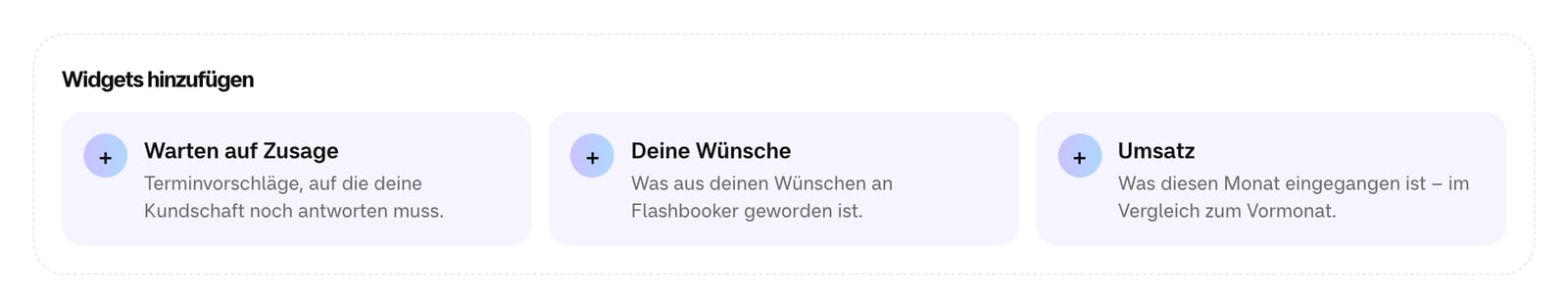 Der Bereich „Widgets hinzufügen“ mit drei ausgeblendeten Widgets